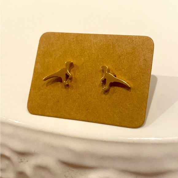 New Dainty Gold Dinosaur Earrings - Picture 2 of 3